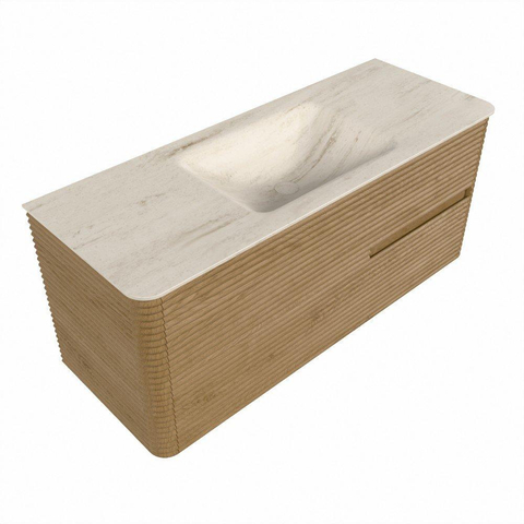 Mondiaz CIRO-DLUX Badkamermeubelset - 120x45x50cm - Solid surface wastafel Meli - 1 wasbak Midden - zonder kraangaten - 2 lades - Oak SW1531399