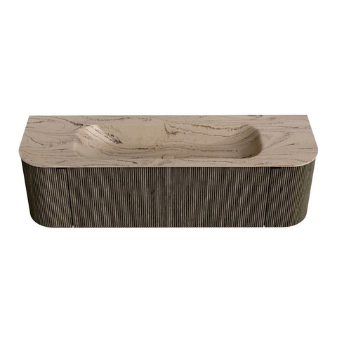 MONDIAZ KURVE-DLUX 150cm badmeubel ronding Links + Rechts kleur Shadow met 1 lade en 2 deuren. Wastafel BIG MEDIUM Midden zonder kraangat Arena. SW1431455