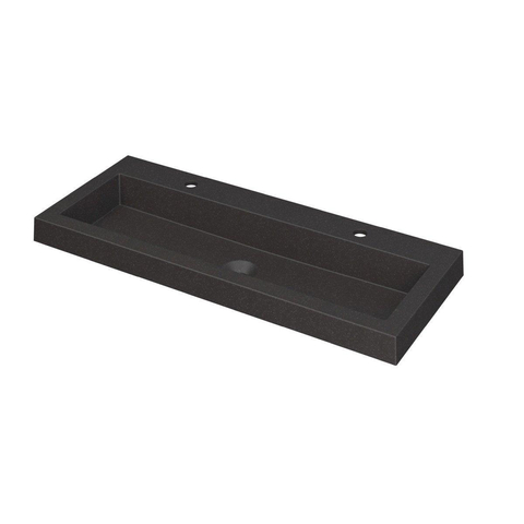 Ink dock lavabo 100x6x40cm 2 trous pour robinet 1 évier quartz noir SW158005