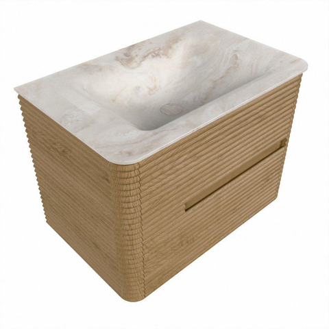Mondiaz CIRO-DLUX Badkamermeubelset - 70x45x50cm - Solid surface wastafel Frappe - 1 wasbak Midden - zonder kraangaten - 2 lades - Oak SW1530774