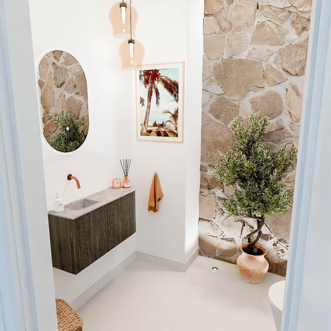 Mondiaz JOYA-DLUX 81.6cm toiletmeubel - ronding rechts kleur Shadow - Wastafel FAYE positie Links Zonder kraangat kleur Glace. SW1422770