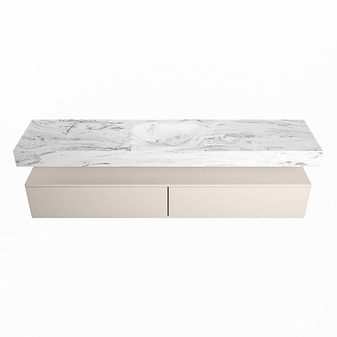 Mondiaz ALAN-DLUX Ensemble de meuble - 200cm - meuble Linen mat - 2 tiroirs - Lavabo Cloud Glace suspendu - vasque Centre - 0 trous de robinet SW805821