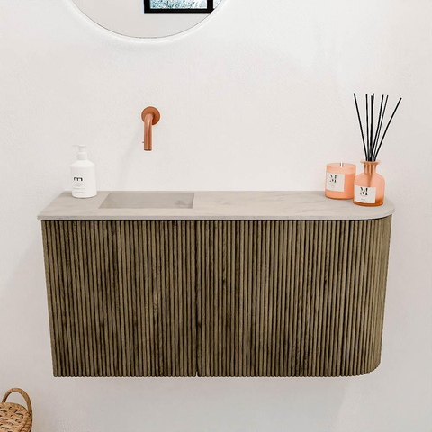 Mondiaz JOYA-DLUX 81.6cm toiletmeubel - ronding rechts kleur Dusk - Wastafel FAYE positie Links Zonder kraangat kleur Opalo. SW1423333