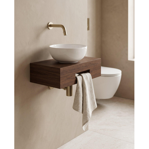 Royal Plaza Terra pack lave-mains – 40 x 25 x 10 cm – bois blanc brillant – robinet doré brossé – châtaigne (noyer) SW1576326