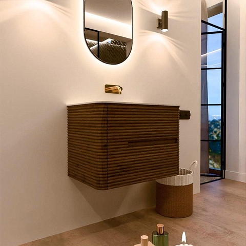 Mondiaz CIRO-DLUX Badkamermeubelset - 70x45x50cm - Solid surface wastafel Glace - 1 wasbak Midden - zonder kraangaten - 2 lades - Dusk SW1532858