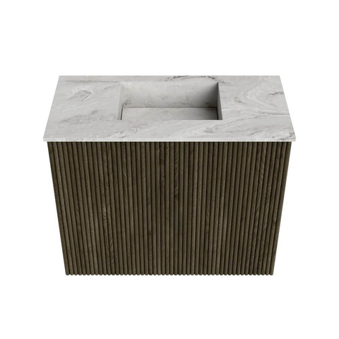 Mondiaz JOYA-DLUX Meuble de toilette 50cm - couleur Shadow - Vasque FAYE position Milieu Sans trou de robinet couleur Glace SW1422739