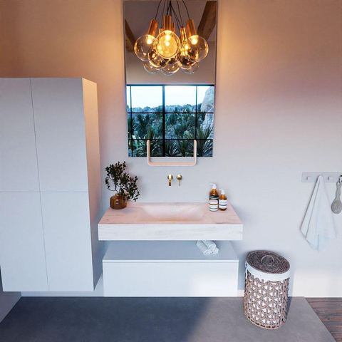 Mondiaz ALAN-DLUX Ensemble de meuble - 100cm - meuble Talc mat - 1 tiroir - Lavabo Cloud Ostra suspendu - vasque Centre - 0 trous de robinet SW806859