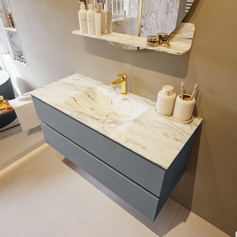 MONDIAZ VICA-DLUX Badkamermeubelset - 110cm - onderkast plata- 2 lades - inbouw wastafel cloud midden - 1 kraangat - 60cm hoge versie - glace SW1088303
