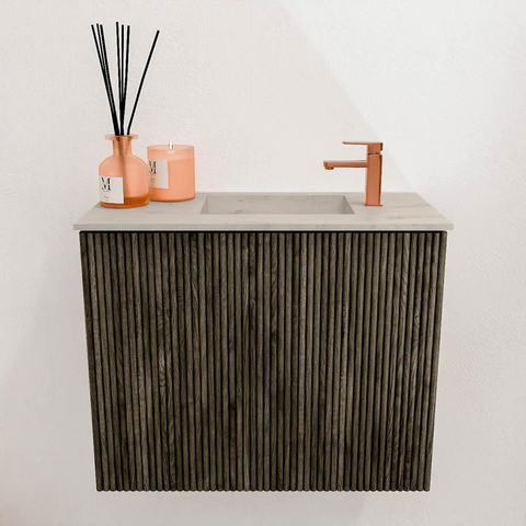 Mondiaz JOYA-DLUX 50cm toiletmeubel - kleur Shadow - Wastafel FAYE positie Rechts 1 kraangat kleur Opalo. SW1422896