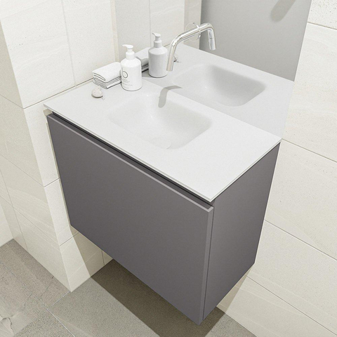 MONDIAZ OLAN Toiletmeubel 60x30x40cm met 0 kraangaten 1 lades dark grey mat Wastafel Lex midden Solid Surface Wit SW473250
