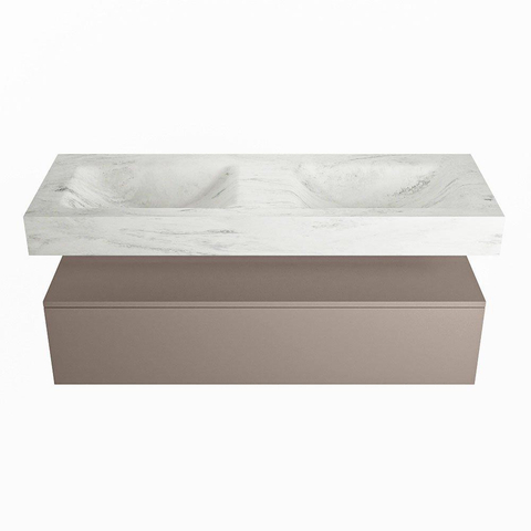 Mondiaz ALAN-DLUX Ensemble de meuble - 130cm - meuble Smoke mat - 1 tiroir - Lavabo Cloud Opalo suspendu - vasque Gauche et droite - 0 trous de robinet SW806535