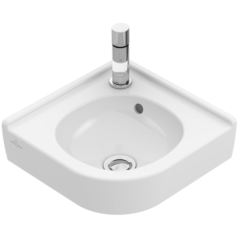 Villeroy & Boch O.novo hoekfontein - 32x32cm - met kraangat - met overloop CeramicPlus - White Alpine (glans wit) SW84225