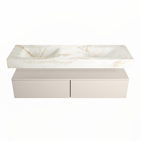 Mondiaz ALAN-DLUX Ensemble de meuble - 150cm - meuble Linen mat - 2 tiroirs - Lavabo Cloud Frappe suspendu - vasque Gauche et droite - 0 trous de robinet SW804808