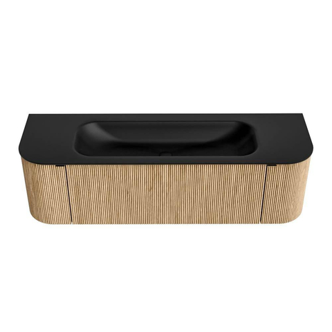 MONDIAZ KURVE meuble de salle de bains 150 cm avec module 25 Len R couleur chêne avec 1 tiroir et 2 portes. Lavabo BIG MEDIUM central sans trou de robinet Urban. SW1138393