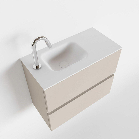 MONDIAZ ADA Toiletmeubel 60x30x50cm met 1 kraangaten 2 lades linen mat Wastafel Lex links Solid Surface Wit SW472680