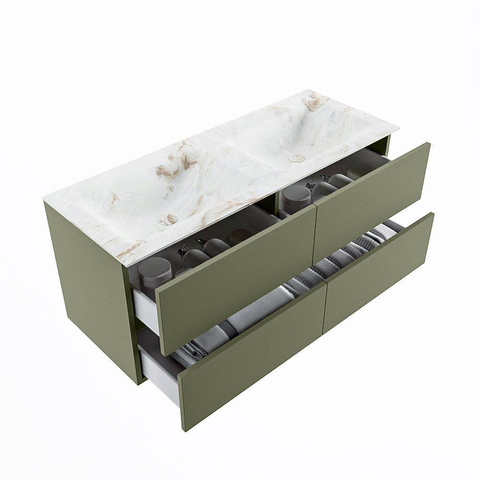 MONDIAZ VICA-DLUX Ensemble meuble de salle de bains - 120cm - sous-meuble army - 4 tiroirs - vasque encastrée cloud double - 2 perçages de robinet - version haute 60cm - frape SW1088734