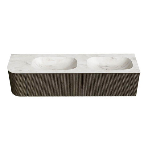 Mondiaz KURVE-DLUX Badkamermeubelset - 175x46x40cm - 2 lade - 1 deur - wastafel solid surface - dubbel / rechts - zonder kraangat - Shadow SW1414567