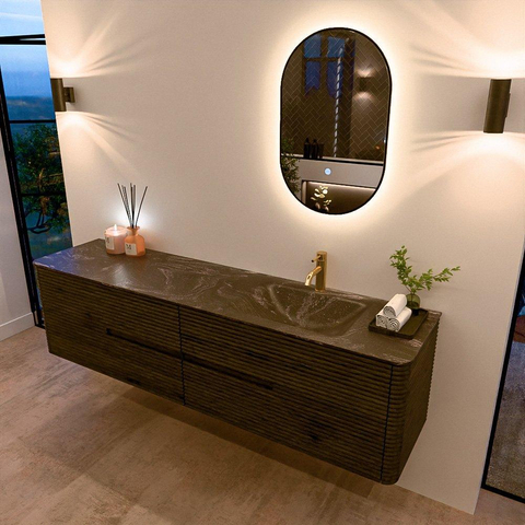 Mondiaz CIRO-DLUX Meuble de salle de bains - 190x45x50cm - Plan vasque Solid surface Lava - 1 lavabo à droite - 1 trou de robinet - 4 tiroirs - Shadow SW1532504