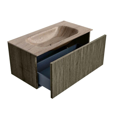 MONDIAZ KURVE-DLUX Meuble de salle de bains 90cm couleur Shadow avec 1 tiroir et 0 porte. Lavabo BIG SMALL Centre 1 trou de robinet Saba. SW1433428
