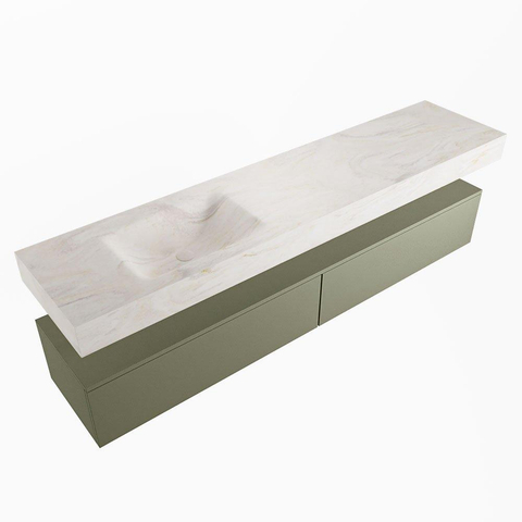 Mondiaz ALAN-DLUX Ensemble de meuble - 200cm - meuble - Army mat - 2 tiroirs - Lavabo Cloud Ostra suspendu - vasque gauche - 0 trous de robinet - Beige SW807778
