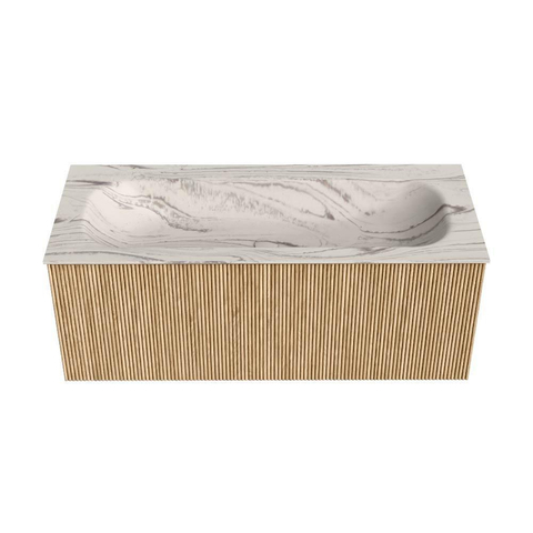 MONDIAZ KURVE-DLUX Meuble de salle de bains 110cm couleur chêne avec 1 tiroir et 0 porte. Lavabo BIG MEDIUM Central 1 trou de robinet Nata. SW1432090
