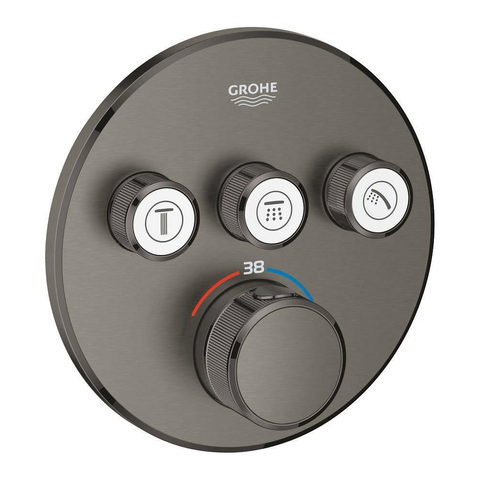 Grohe Grohtherm SmartControl Inbouwkraan - thermostatisch - met omstel voor 3 functies - rond - brushed hard graphite (antraciet) SW225090