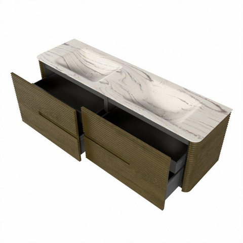 Mondiaz CIRO-DLUX Badkamermeubelset - 160x45x50cm - Solid surface wastafel Nata - 2 wasbak Dubbel - zonder kraangaten - 4 lades - Dusk SW1533236