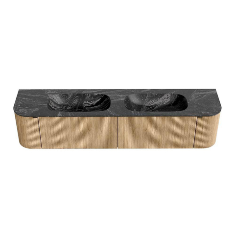 MONDIAZ KURVE-DLUX meuble de salle de bains 200 cm avec module 25 Len R couleur Oak avec 2 tiroirs et 2 portes. Lavabo STOR SMALL double 2 trous de robinet couleur Lava. SW1137178
