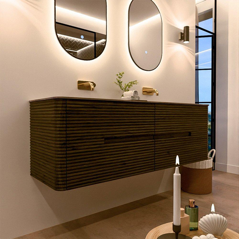 Mondiaz CIRO-DLUX Badkamermeubelset - 150x45x50cm - Solid surface wastafel Sombra - 2 wasbak Dubbel - zonder kraangaten - 4 lades - Shadow SW1532775