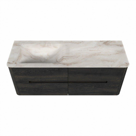 Mondiaz CIRO-DLUX Badkamermeubelset - 130x45x50cm - Solid surface wastafel Frappe - 1 wasbak Links - 1 kraangat - 4 lades - Shadow SW1532033