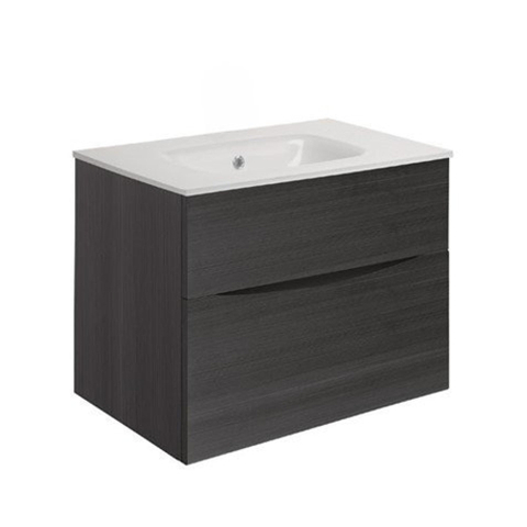 Crosswater Glide II Ensemble meuble de salle de bains - 70x45x52cm - 2 tiroirs - sans poignée - fermeture en douceur - steelwood - sans trou de robinet - blanc SW892052