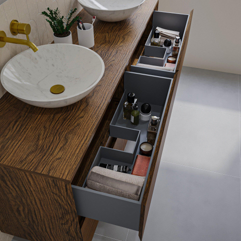 Saniclass Holz Atelier Meuble sous lavabo - 160x45x60cm - 4 tiroirs - Walnut pure SW1420815