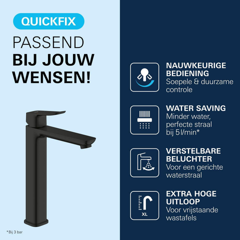 Grohe Dice Wastafelmengkraan - XL-size - opbouw - matte black (mat zwart) SW1440582