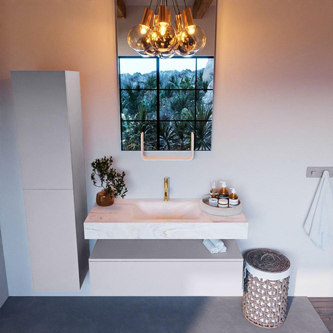 Mondiaz ALAN-DLUX Ensemble de meuble - 110cm - meuble Cale mat - 1 tiroir - Lavabo Cloud Ostra suspendu - vasque Centre - 1 trou de robinet SW807421