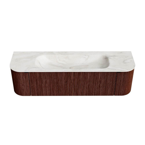Mondiaz KURVE-DLUX Badkamermeubelset - 160x46x40cm - 1 lade - 2 deuren - wastafel solid surface - midden - 1 kraangat - Ruby SW1415865