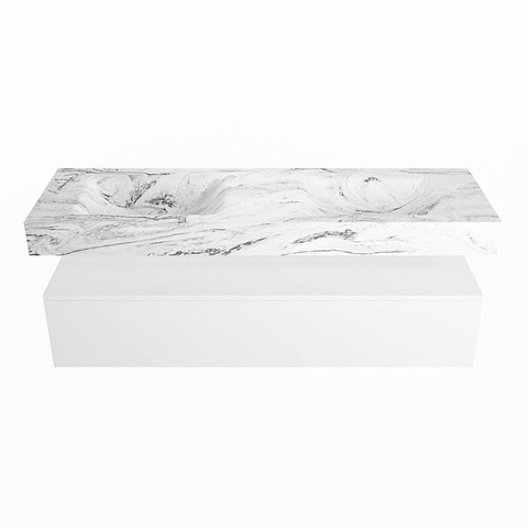 Mondiaz ALAN-DLUX Ensemble de meuble - 150cm - meuble Talc mat - 1 tiroir - Lavabo Cloud Glace suspendu - vasque Gauche et droite - 2 trous de robinet SW805230