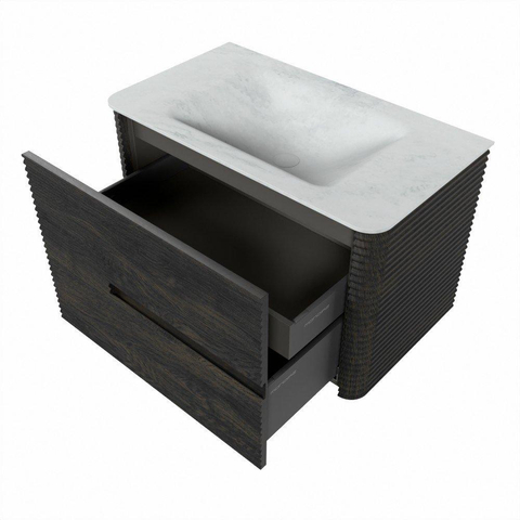 Mondiaz CIRO-DLUX Badkamermeubelset - 80x45x50cm - Solid surface wastafel Opalo - 1 wasbak Midden - 1 kraangat - 2 lades - Shadow SW1532389