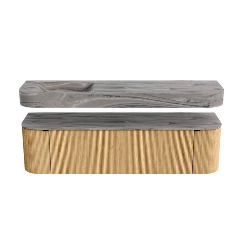 MONDIAZ THOR-DLUX 170cm badmeubel ronding links + rechts kleur Oak met 1 lade en 2 deuren. Vrijhangende wastafel CLOUD Links zonder kraangat kleur Sombra. SW1465840