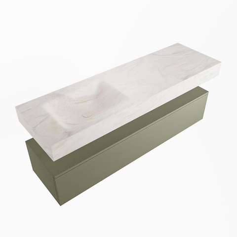 Mondiaz ALAN-DLUX Ensemble de meuble - 150cm - meuble Army mat - 1 tiroir - Lavabo Cloud Ostra suspendu - vasque gauche - 0 trous de robinet SW807393