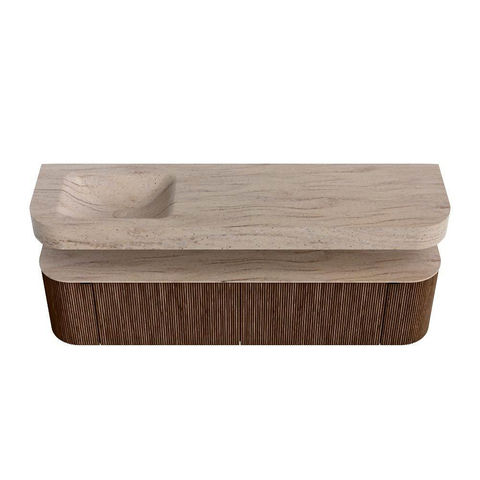 MONDIAZ THOR-DLUX Meuble de salle de bains - 180cm - arrondi gauche + droite - couleur Walnut - 2 tiroirs et 2 portes - Vasque suspendue CLOUD Gauche sans trou de robinet - couleur Saba SW1466315