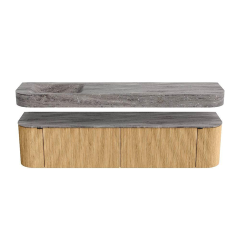 MONDIAZ THOR-DLUX Meuble de salle de bains 190cm arrondi gauche + droite couleur Oak avec 2 tiroirs et 2 portes. Vasque suspendue CLOUD Gauche 1 trou de robinet couleur Oza. SW1466799