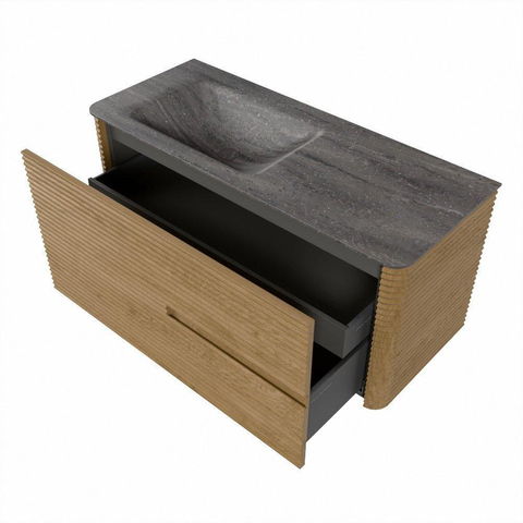Mondiaz CIRO-DLUX Badkamermeubelset - 110x45x50cm - Solid surface wastafel Oza - 1 wasbak Links - 1 kraangat - 2 lades - Oak SW1531110