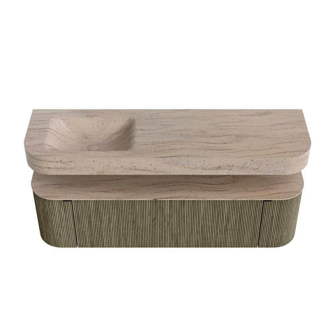 MONDIAZ THOR-DLUX 160cm meuble de salle de bains arrondi gauche + droite couleur Shadow avec 1 tiroir et 2 portes. Vasque suspendue CLOUD Gauche 1 trou de robinet couleur Saba. SW1465353