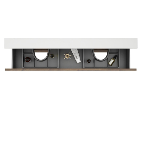 Saniclass Vita Meuble de salle de bain - 120x60x46cm - 2 tiroirs - sans poignée - 2 vasques - sans trous de robinet - trop-plein - céramique - noyer SW1439483