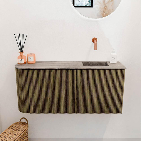 Mondiaz JOYA-DLUX 91.6cm toiletmeubel - ronding links kleur Dusk - Wastafel FAYE positie Rechts Zonder kraangat kleur Oza. SW1426020
