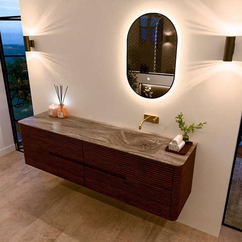 Mondiaz CIRO-DLUX Badkamermeubelset - 180x45x50cm - Solid surface wastafel Oza - 1 wasbak Rechts - zonder kraangaten - 4 lades - Ruby SW1532132