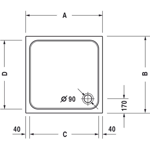 Duravit D-code Kunststof douchebak acryl vierkant - zonder paneel - 80x80cm - met afvoergat - diameter 90mm - wit 0295835