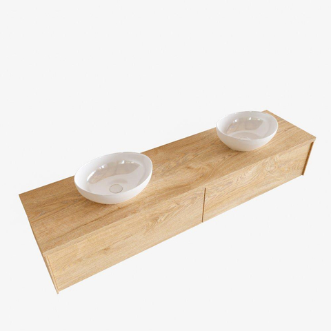 ENSEMBLE DE MEUBLE MONDIAZ LUSH - 180 cm - 2 tiroirs - lavabo BARCO - 2 lavabos - 2 trous de robinet - chêne blanchi SW409579