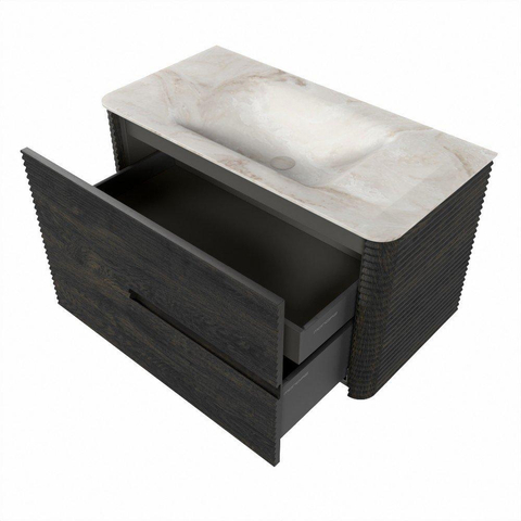 Mondiaz CIRO-DLUX Meuble de salle de bains - 90x45x50cm - Plan-vasque solid surface Frappe - 1 lavabo central - 1 trou de robinetterie - 2 tiroirs - Shadow SW1532176