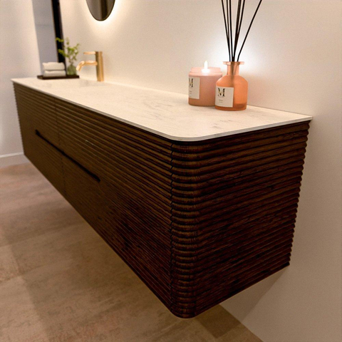 Mondiaz CIRO-DLUX Badkamermeubelset - 190x45x50cm - Solid surface wastafel Opalo - 1 wasbak Links - 1 kraangat - 4 lades - Walnut SW1530364